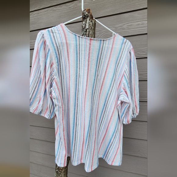 Intro. 100% Cotton Multicolor Striped Blouse with Button Detail - Picture 3 of 4